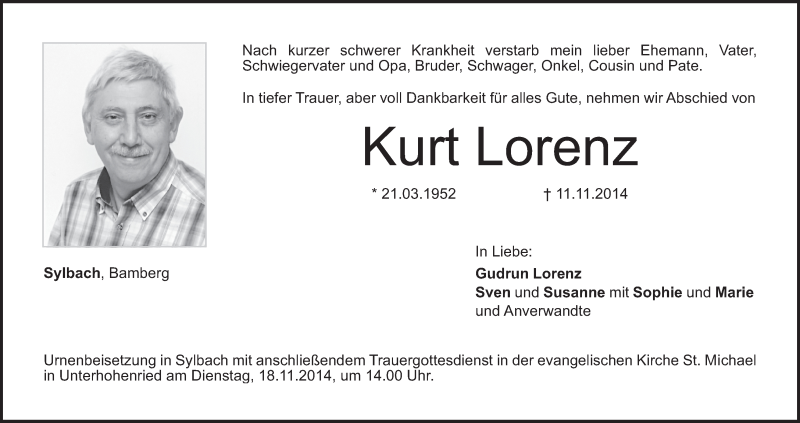  Traueranzeige für Kurt Lorenz vom 14.11.2014 aus MGO