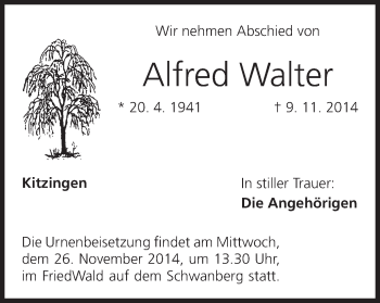 Anzeige von Alfred Walter von MGO