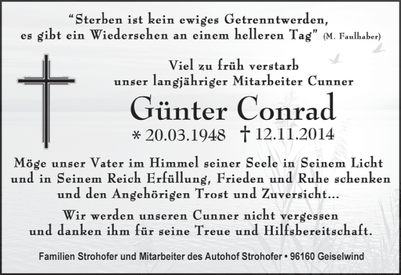  Traueranzeige für Günter Conrad vom 17.11.2014 aus MGO