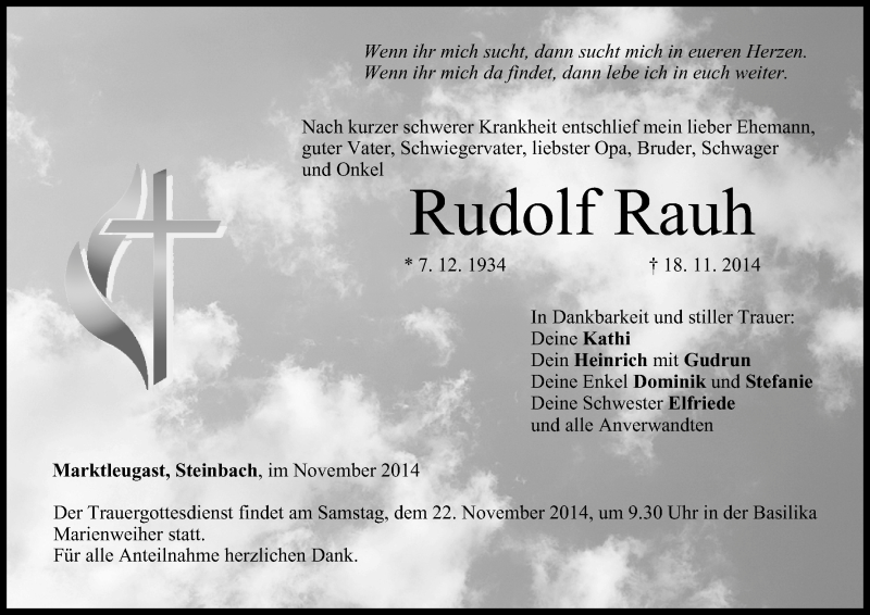  Traueranzeige für Rudolf Rauh vom 20.11.2014 aus MGO