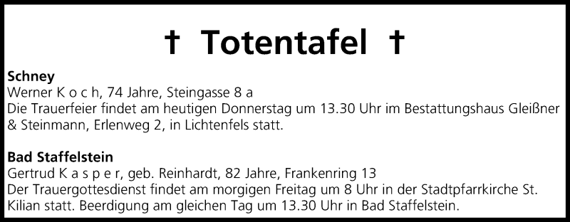  Traueranzeige für Totentafel vom 20.11.2014 vom 20.11.2014 aus MGO