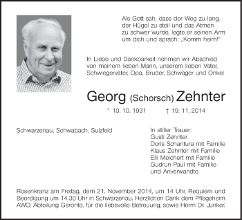 Anzeige von Georg Zehnter von MGO