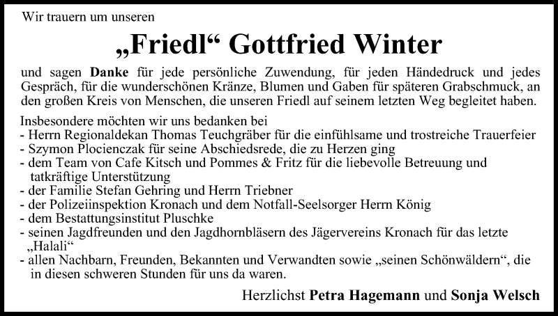  Traueranzeige für Gottfried Winter vom 21.11.2014 aus MGO