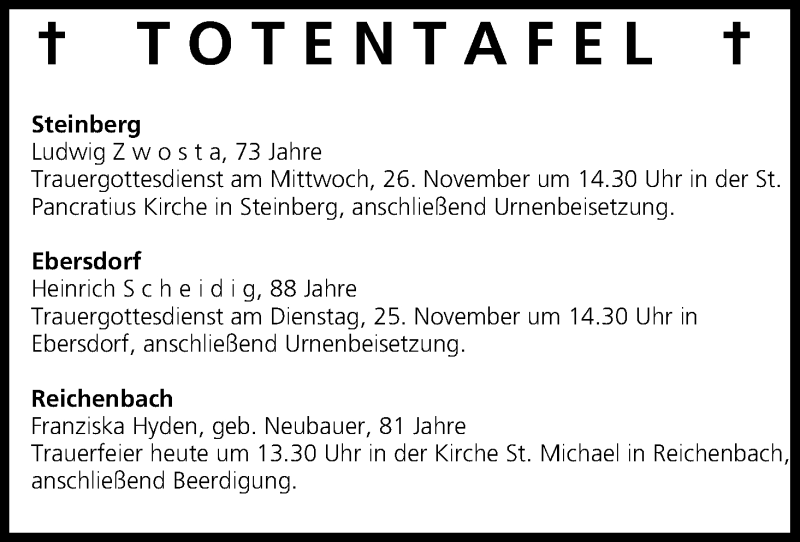  Traueranzeige für Totentafel vom 22.11.2014 vom 22.11.2014 aus MGO