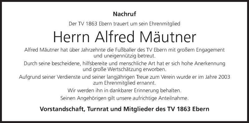  Traueranzeige für Alfred Mäutner vom 27.11.2014 aus MGO