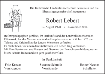 Anzeige von Robert Lebert von MGO