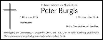 Traueranzeige von Peter Burgis