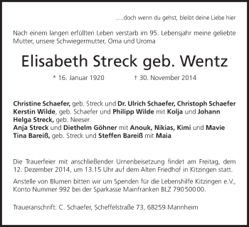 Anzeige von Elisabeth Streck von MGO