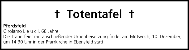  Traueranzeige für Totentafel 06.12.2014 vom 06.12.2014 aus MGO