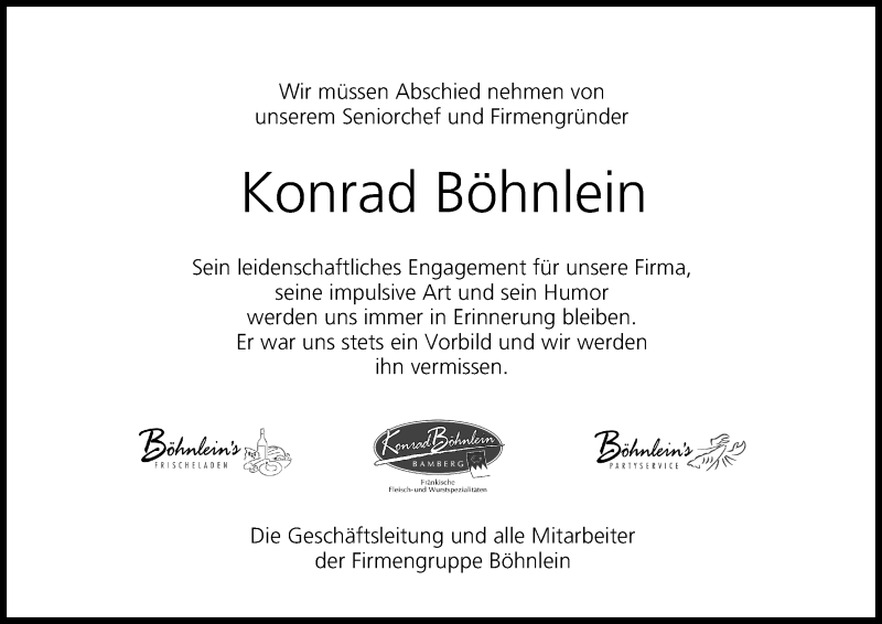  Traueranzeige für Konrad Böhnlein vom 06.12.2014 aus MGO