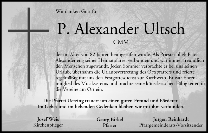  Traueranzeige für Alexander Ultsch vom 08.12.2014 aus MGO