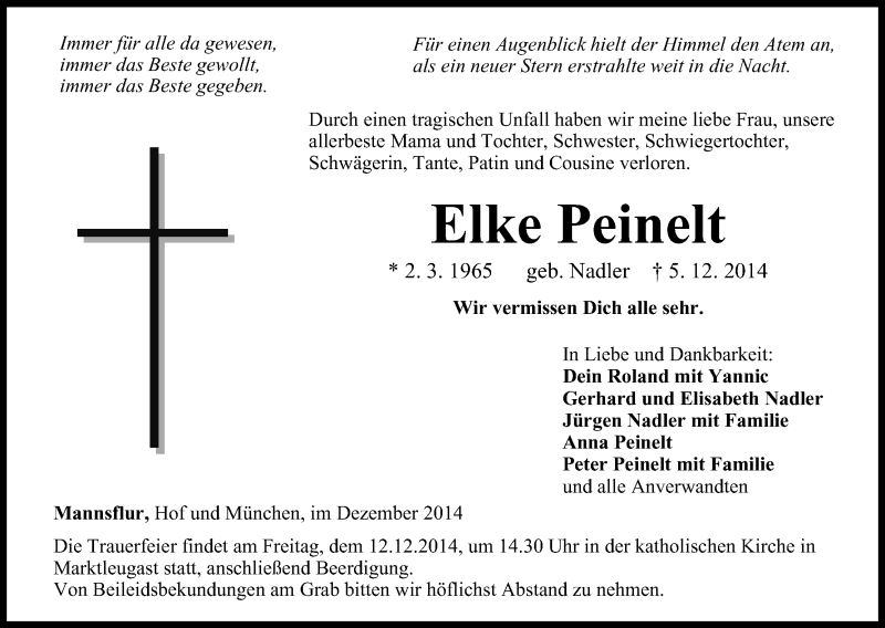  Traueranzeige für Elke Peinelt vom 10.12.2014 aus MGO