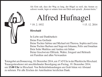 Anzeige von Alfred Hufnagel von MGO