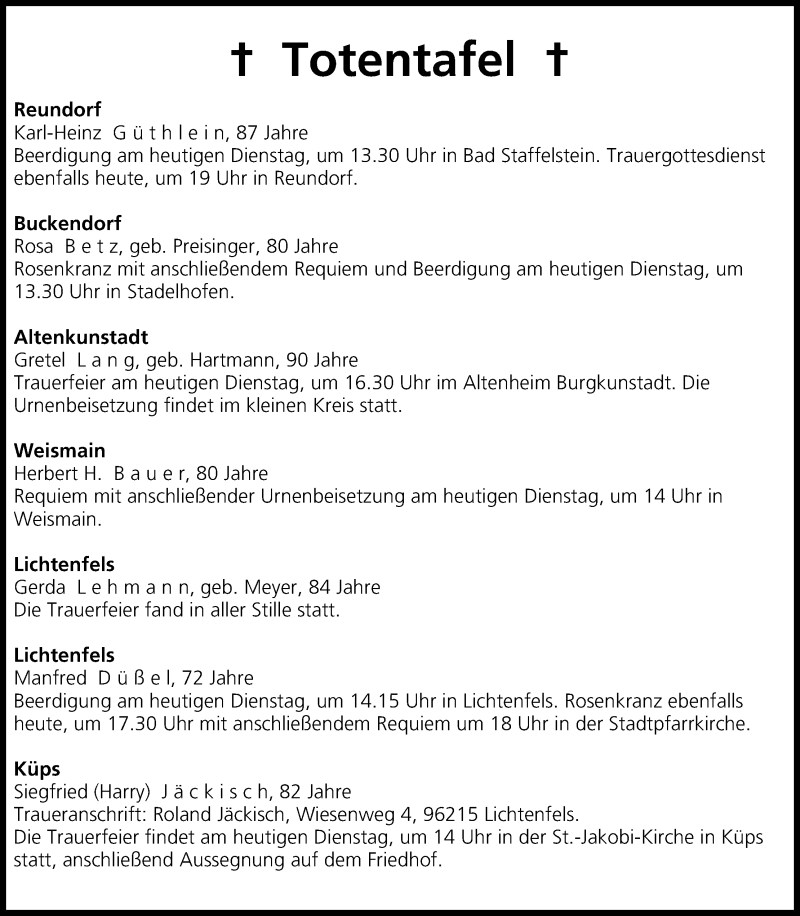  Traueranzeige für Totentafel vom 23.12.2014 vom 23.12.2014 aus MGO