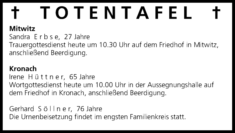  Traueranzeige für Totentafel vom 27.12.2014 vom 27.12.2014 aus MGO