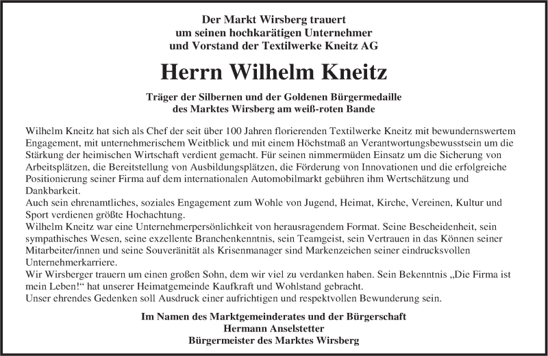  Traueranzeige für Wilhelm Kneitz vom 10.01.2015 aus MGO
