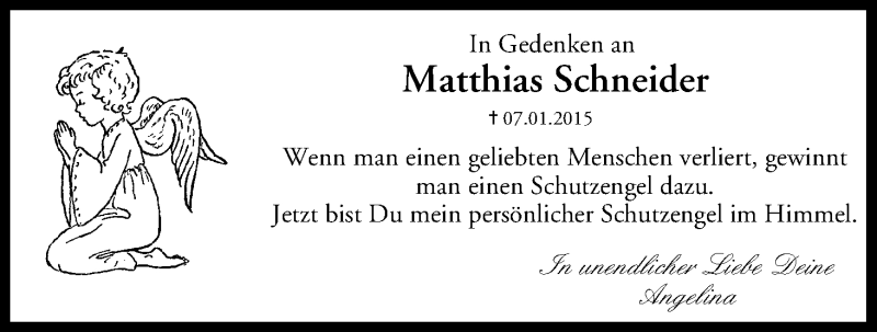  Traueranzeige für Matthias Schneider vom 12.01.2015 aus MGO