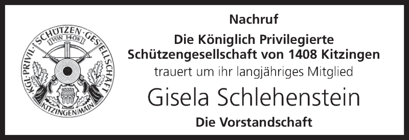  Traueranzeige für Gisela Schlehenstein vom 13.01.2015 aus MGO