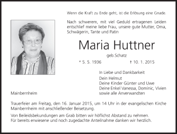 Anzeige von Maria Huttner von MGO
