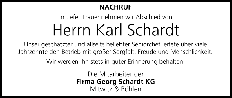 Traueranzeige für Karl Schardt vom 14.01.2015 aus MGO