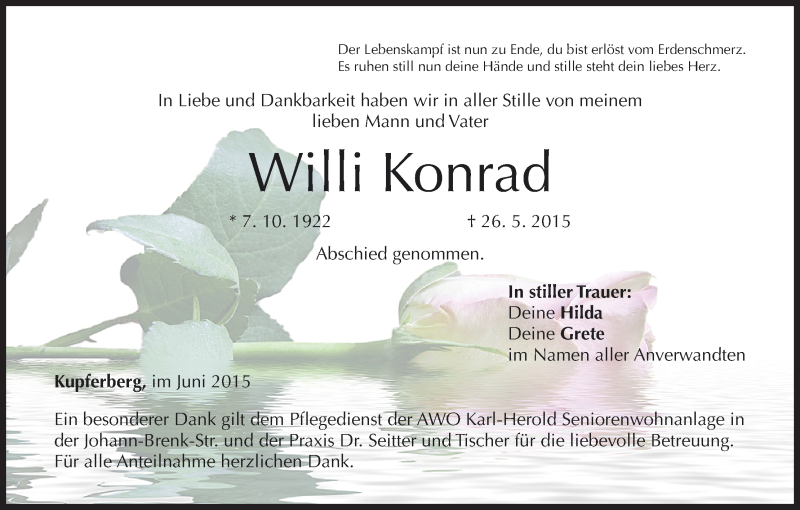  Traueranzeige für Willi Konrad vom 15.06.2015 aus MGO