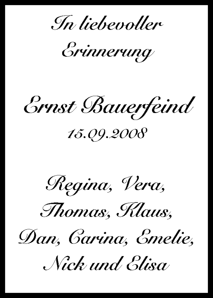  Traueranzeige für Ernst Bauerfeind vom 15.09.2015 aus MGO