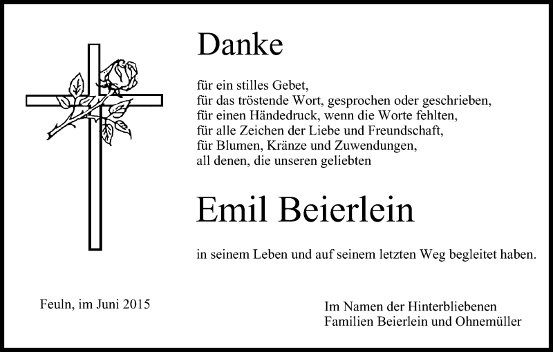  Traueranzeige für Emil Beierlein vom 01.07.2015 aus MGO