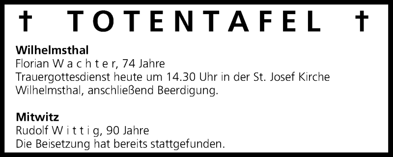  Traueranzeige für Totentafel vom 06.05.2015 vom 06.05.2015 aus MGO