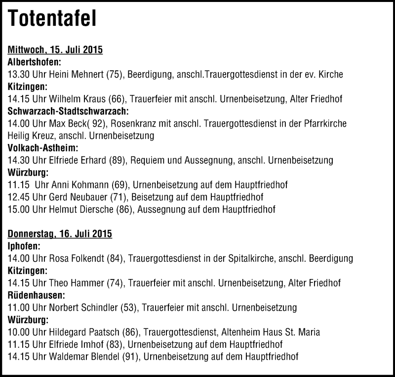  Traueranzeige für Theo Hammer vom 15.07.2015 aus MGO