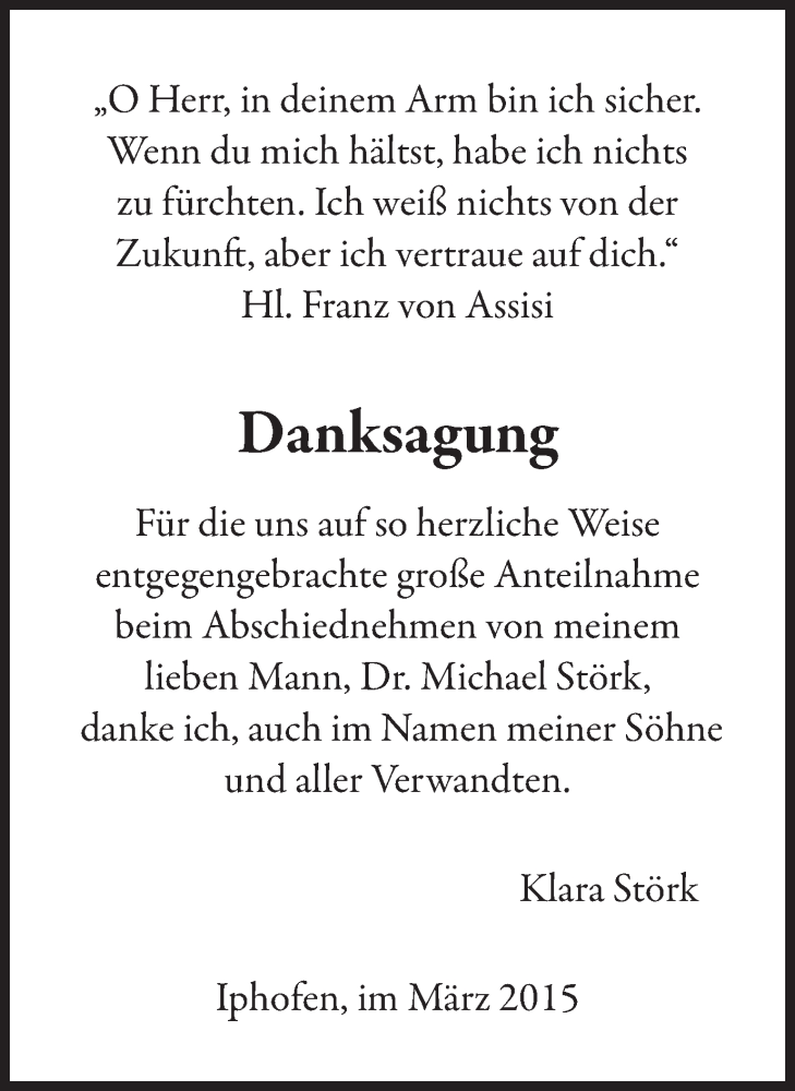  Traueranzeige für Michael Störk vom 07.03.2015 aus MGO
