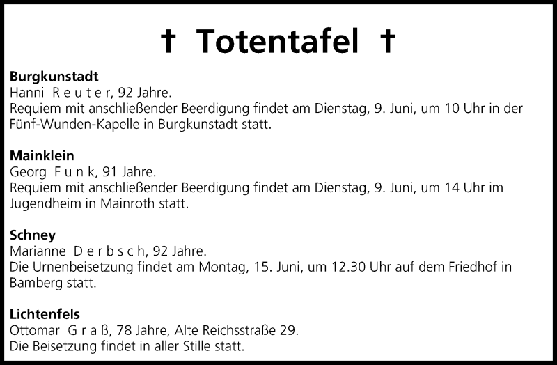  Traueranzeige für Totentafel vom 09.06.2015 vom 09.06.2015 aus MGO