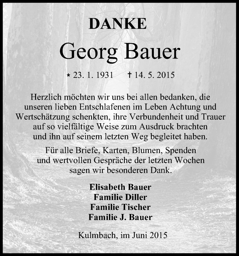 Georg Bauer Traueranzeige Frankende