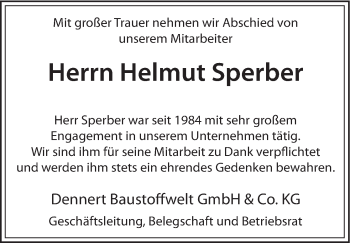 Anzeige von Helmut Sperber von MGO
