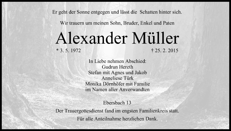  Traueranzeige für Alexander Müller vom 03.03.2015 aus MGO