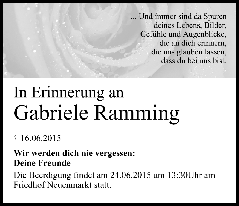  Traueranzeige für Gabriele Ramming vom 22.06.2015 aus MGO
