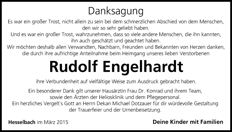  Traueranzeige für Rudolf Engelhardt vom 21.03.2015 aus MGO