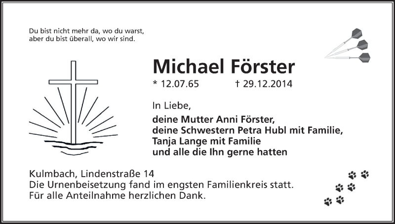  Traueranzeige für Michael Förster vom 24.01.2015 aus MGO