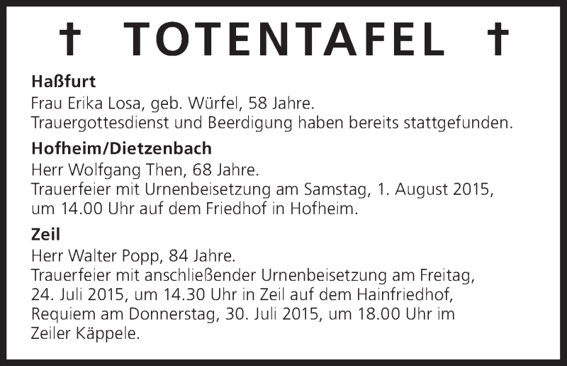  Traueranzeige für Wolfgang Then vom 24.07.2015 aus MGO