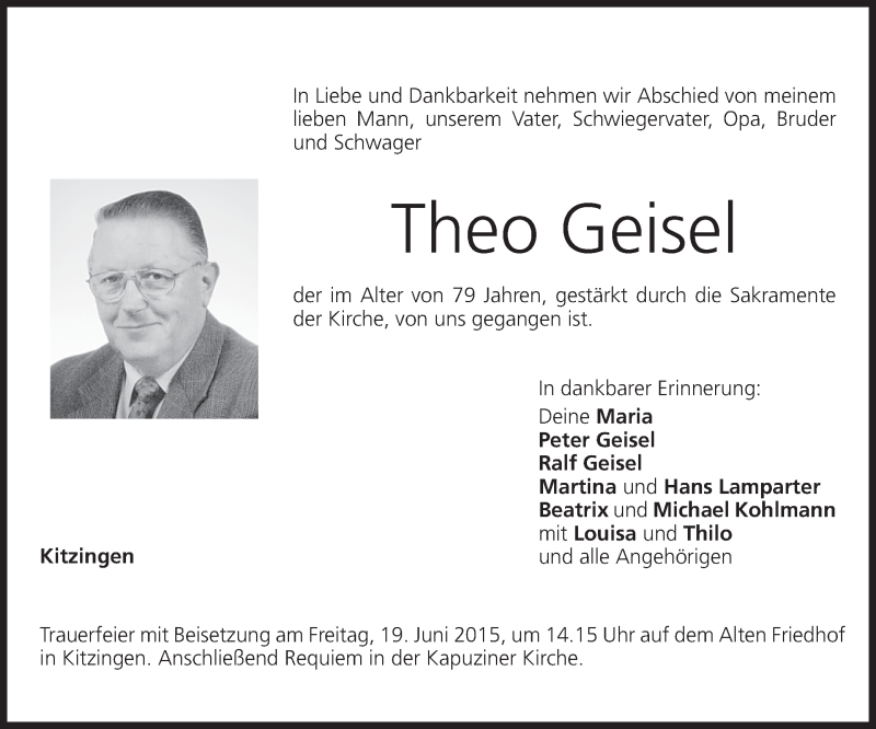  Traueranzeige für Theo Geisel vom 11.06.2015 aus MGO
