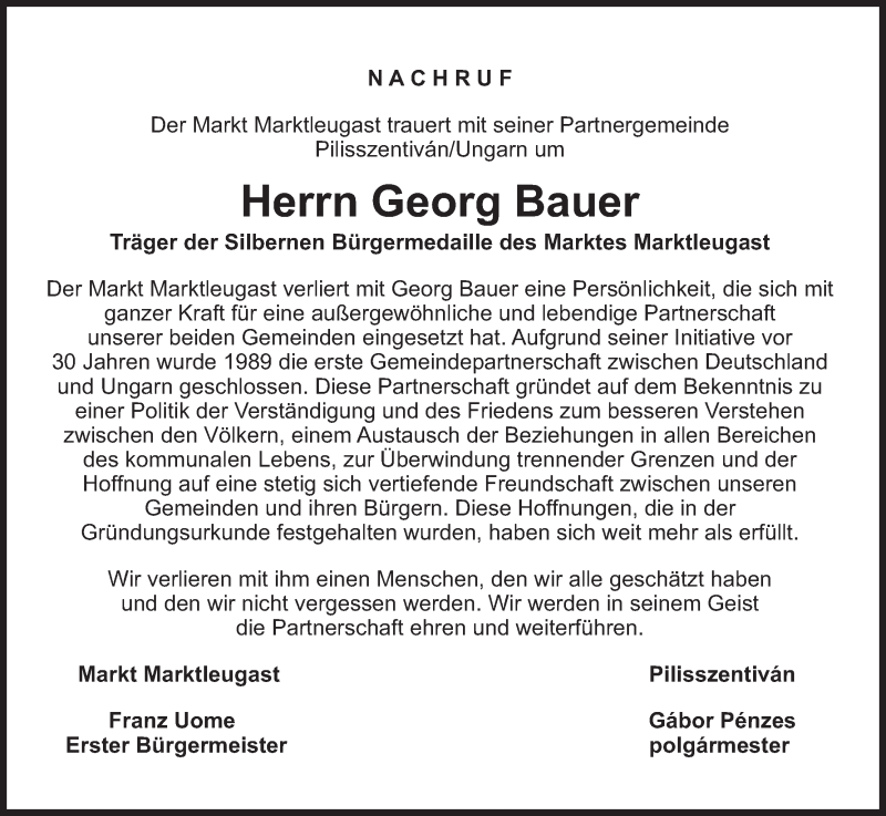  Traueranzeige für Georg Bauer vom 20.05.2015 aus MGO