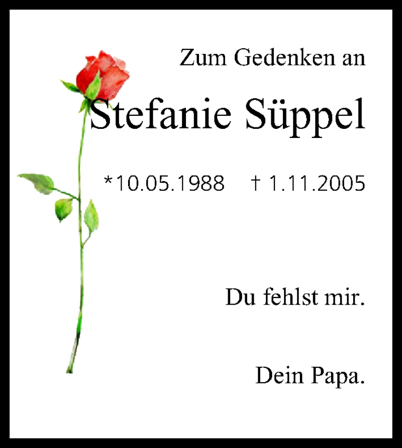  Traueranzeige für Stefanie Süppel vom 31.10.2015 aus MGO