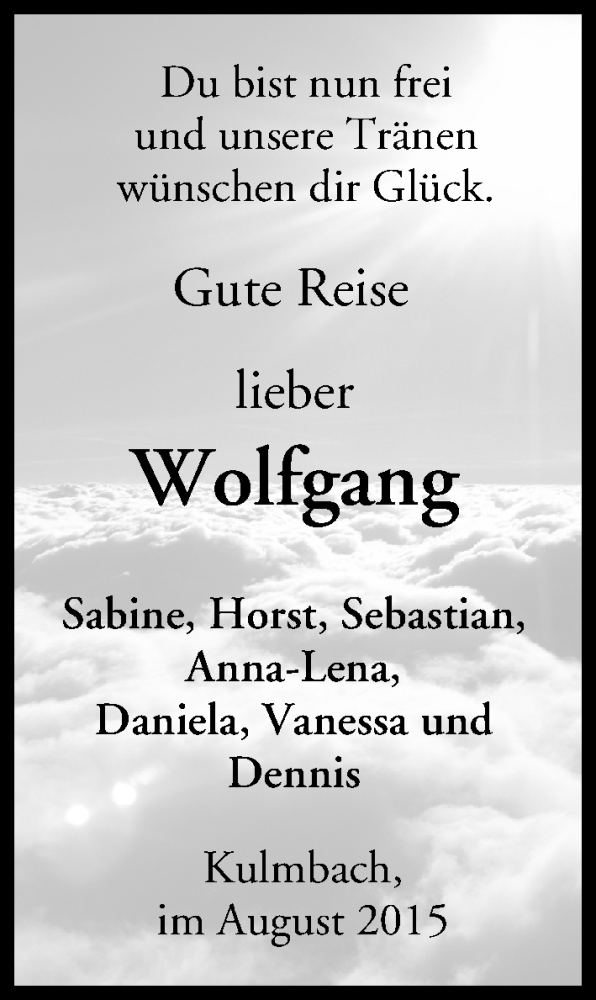  Traueranzeige für Wolfgang  vom 11.08.2015 aus MGO