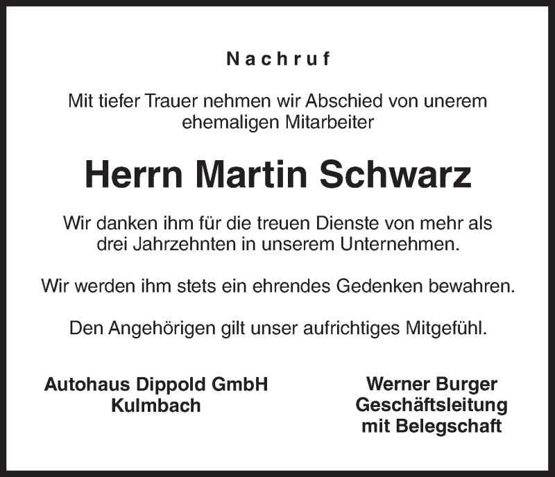  Traueranzeige für Martin Schwarz vom 03.12.2015 aus MGO