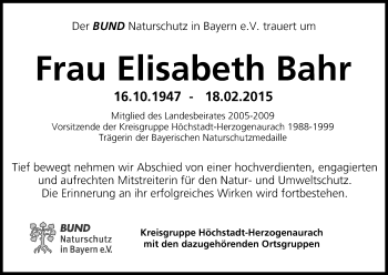 Anzeige von Elisabeth Bahr von MGO