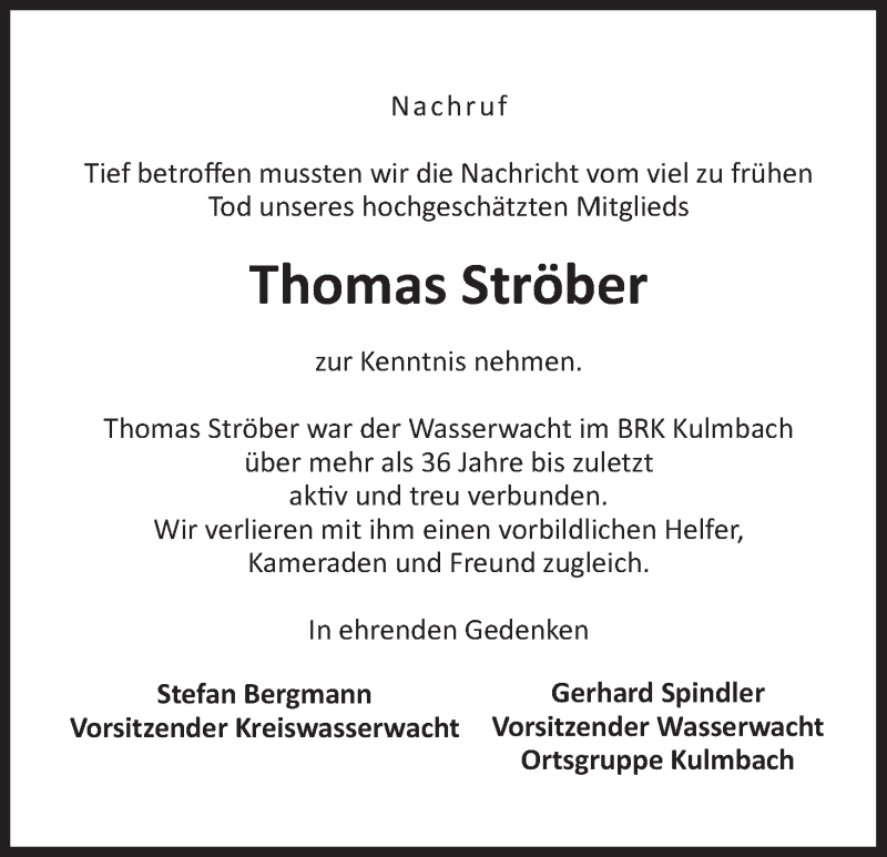  Traueranzeige für Thomas Ströber vom 30.01.2015 aus MGO