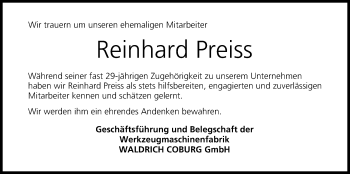 Anzeige von Reinhard Preiss von MGO