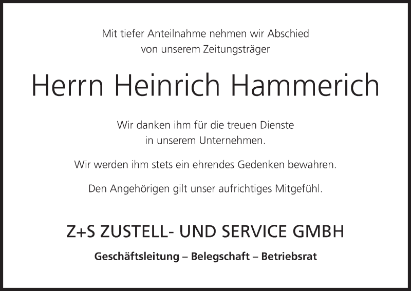  Traueranzeige für Heinrich Hammerich vom 23.05.2015 aus MGO