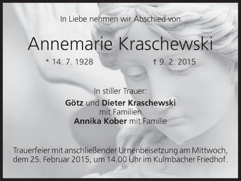  Traueranzeige für Annemarie Kraschewski vom 23.02.2015 aus MGO