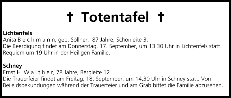  Traueranzeige für Totentafel vom 16.09.2015 vom 16.09.2015 aus MGO