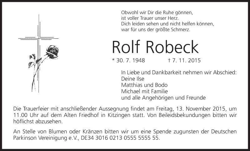  Traueranzeige für Rolf Robeck vom 11.11.2015 aus MGO